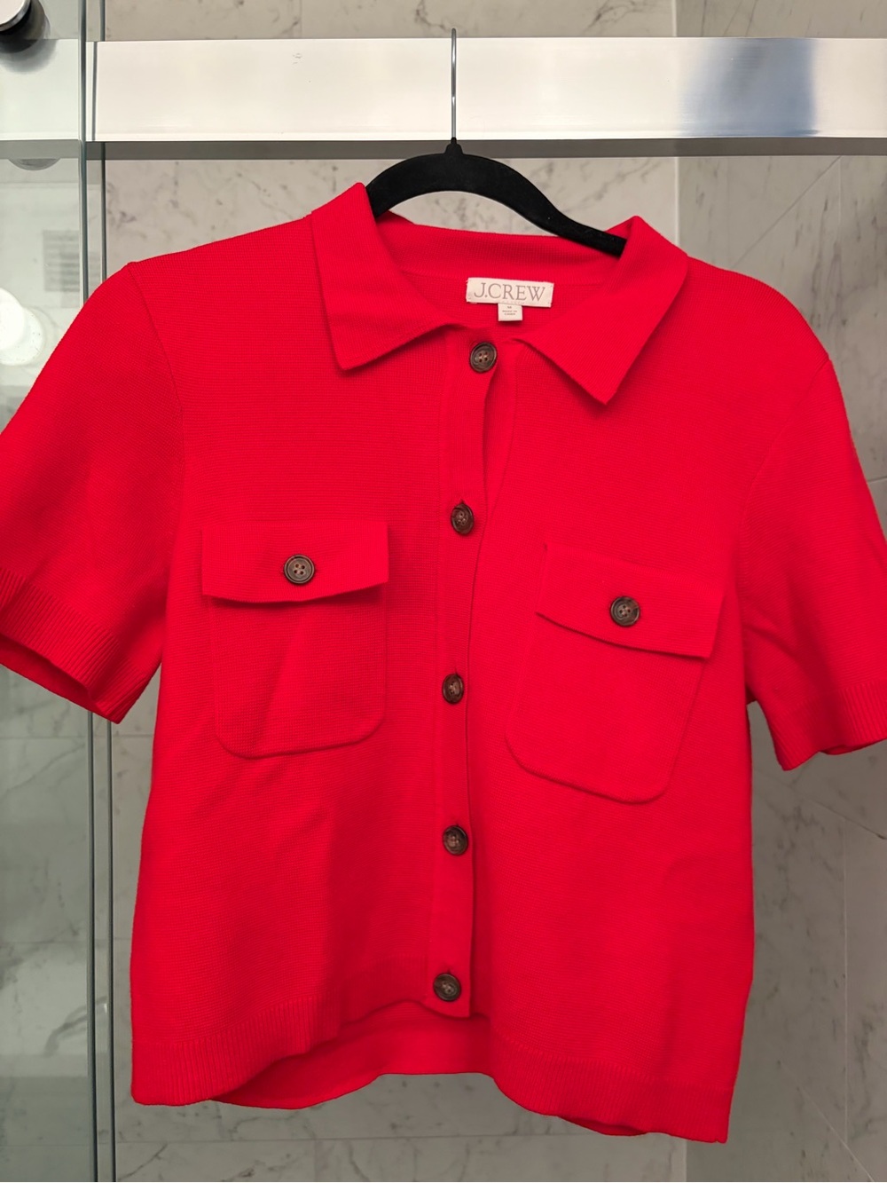 J. Crew Red Short-Sleeve Button-Front Knit Shirt - Picture 3 of 3